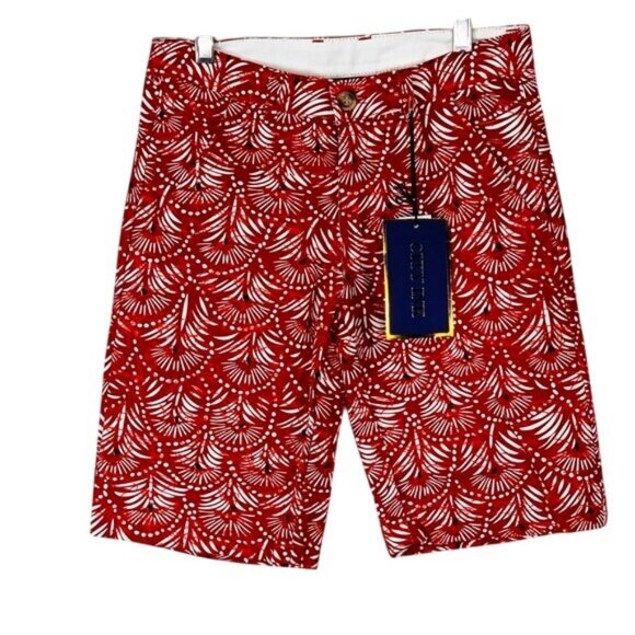 City Ink Shorts 8 Girl Abstract Palm Print Brick Red Cotton Preppy Beachy Longer - Picture 1 of 6